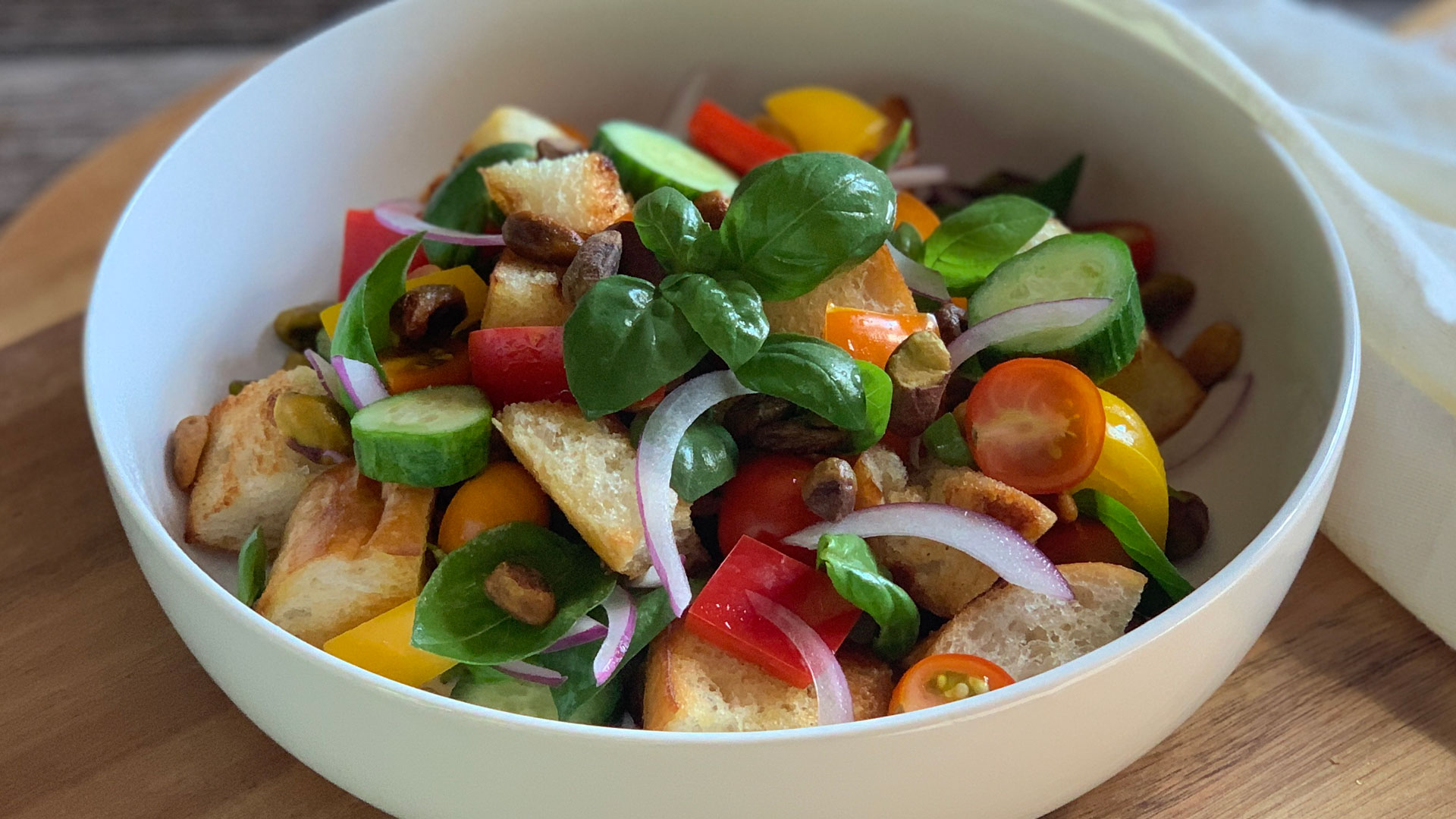 Autumn Panzanella with Pistachio Vinaigrette 