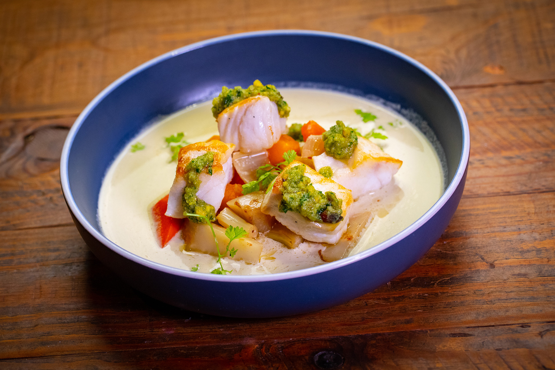 Halibut with Pistachio Soup