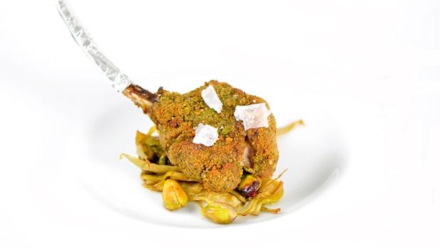 Lamb Chop in Pistachio Crust with Artichokes 