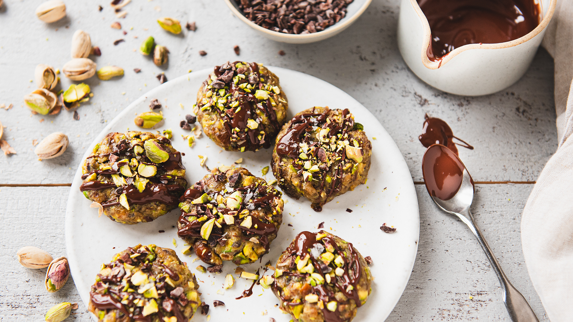 No Bake Cocoa Nibs Pistachio Cookies