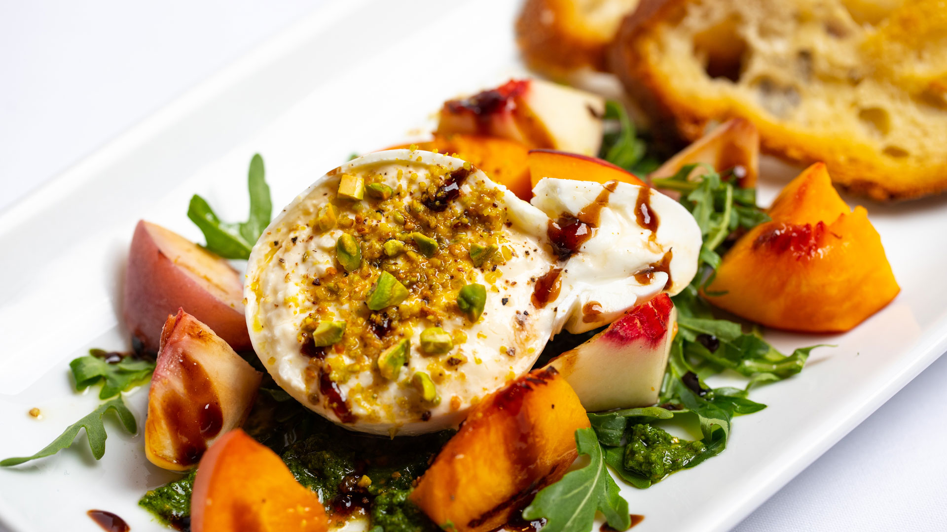 Pistachio Peach and Burrata