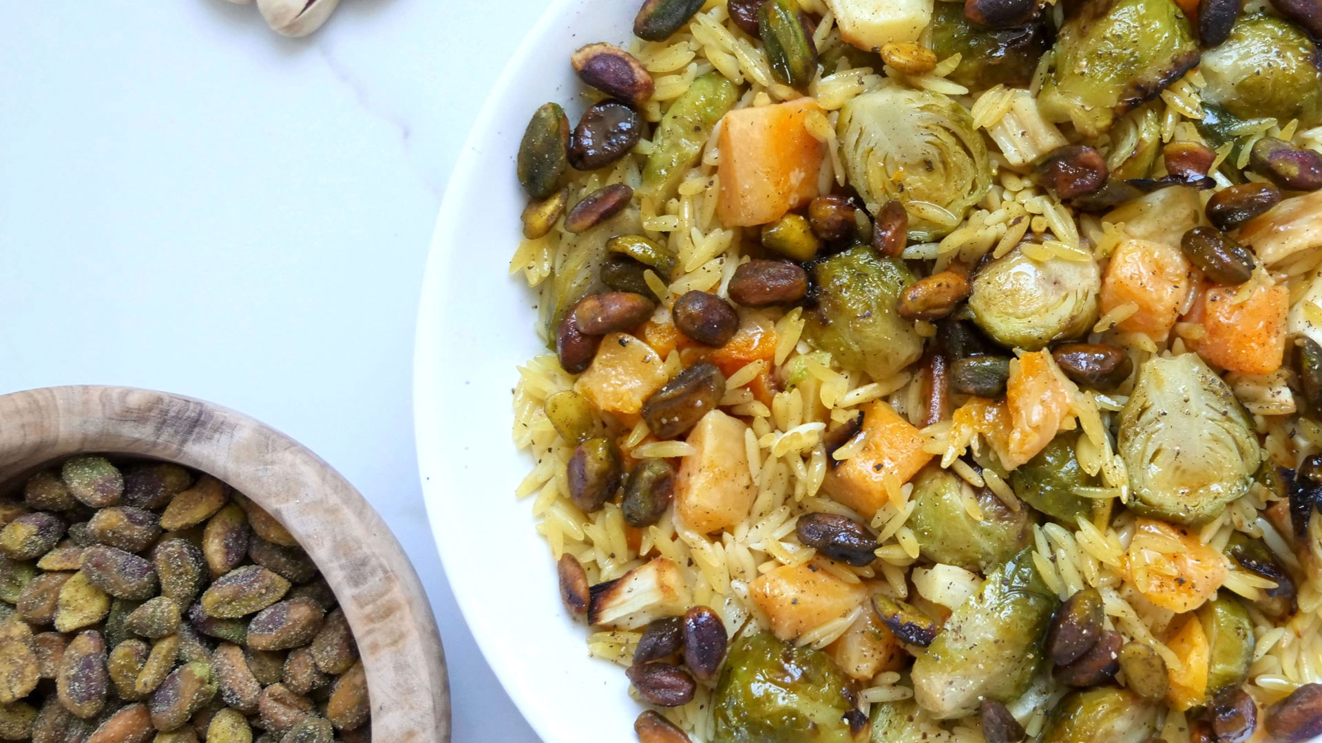 Warm Roasted Veggie and Pistachio Orzo