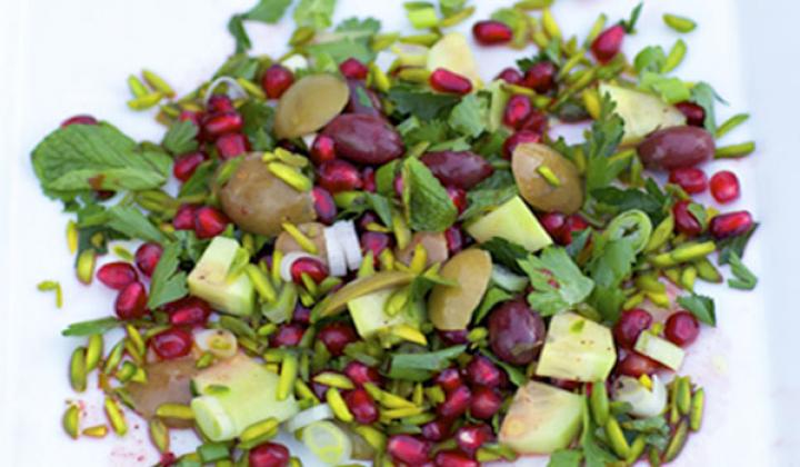 Olive, Pistachio and Pomegranate Salad 