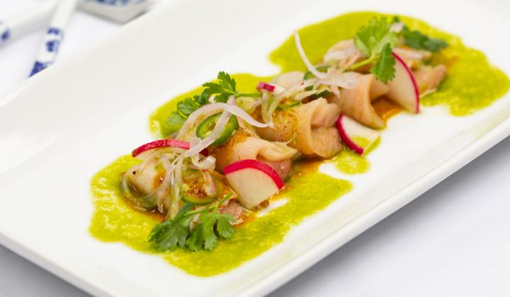 Hamachi Sashimi Aguachili with Pistachios