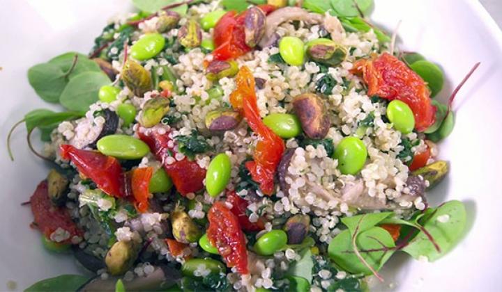 Quinoa Pilaf with Pistachios, Edamame and Shitake Mushrooms