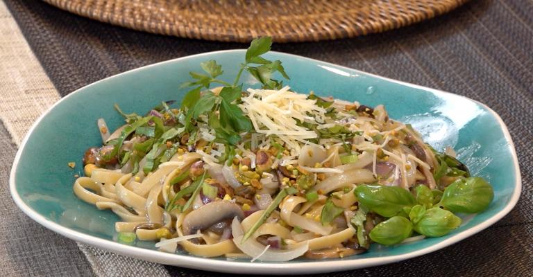 Mushroom Pistachio Fettucini